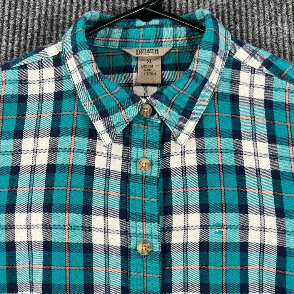Duluth Trading Co. Womens Shirt XL Green Plaid Long Sleeve Button Up Outdoor‎